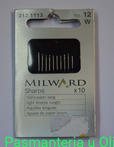 Igły do szycia ręcznego długie Sharps, stal Milward Coats 12