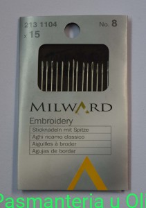 Igły Embroidery hafciarskie, stal Milward Coats 8