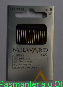 Igły Sharps do szycia ręcznego długie, stal Milward Coats 9