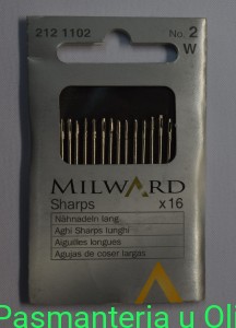 Igły Sharps do szycia ręcznego długie, stal Milward Coats 2