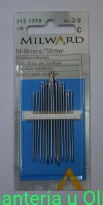 Igły Milliners/Straw dla modystek, stal Milward Coats 3-9