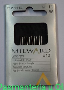 Igły Sharps do szycia ręcznego długie, stal Milward Coats 11