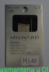 Igły Sharps do szycia ręcznego długie, stal Milward Coats 7