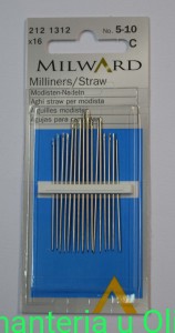 Igły Milliners/Straw dla modystek, stal Milward Coats 5-10