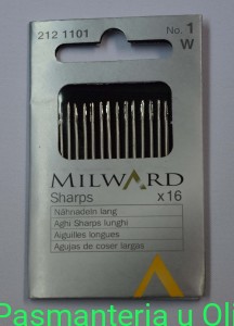 Igły Sharps do szycia ręcznego długie, stal Milward Coats 1