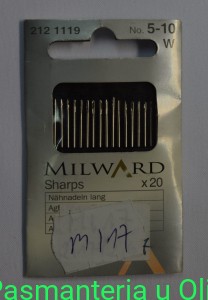 Igły Sharps do szycia ręcznego długie, stal Milward Coats 5-10