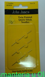 Igły Twin Pointed Quick Stitch Needles do łatwego wyszywania tępe John James 22/26