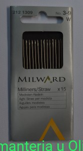Igły Milliners/Straw dla modystek, stal Milward Coats 3-9
