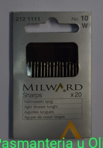 Igły Sharps do szycia ręcznego długie, stal Milward Coats 10