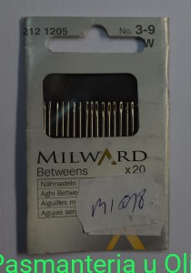 Igły Betweens do szycia ręcznego półdługie, stal Milward Coats 3-9
