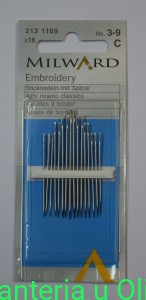 Igły Embroidery hafciarskie, stal Milward Coats 3-9