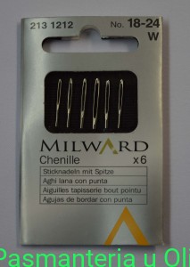 Igły Chenille hafciarskie z czubkiem, stal Milward Coats 18-24