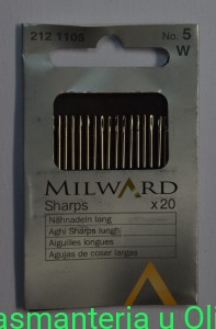 Igły Sharps do szycia ręcznego długie, stal Milward Coats 5