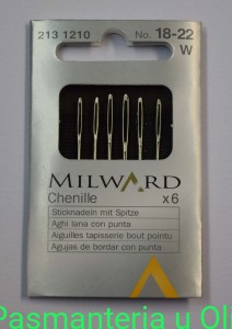 Igły Chenille hafciarskie z czubkiem, stal Milward Coats 18-22