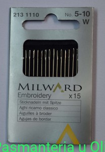 Igły Embroidery hafciarskie, stal Milward Coats 5-10