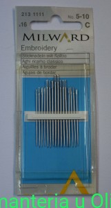 Igły Embroidery hafciarskie, stal Milward Coats 5-10