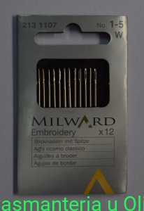 Igły Embroidery hafciarskie, stal Milward Coats 1-5