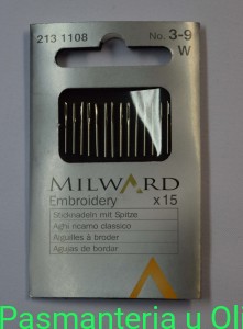 Igły Embroidery hafciarskie, stal Milward Coats 3-9
