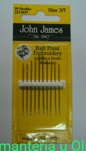 Igły Ball Point Embroidery do haftu tępe John James 3/7