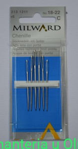 Igły Chenille hafciarskie z czubkiem, stal Milward Coats 18-22